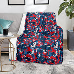 Blue Red And White Digital Camo Print Blanket