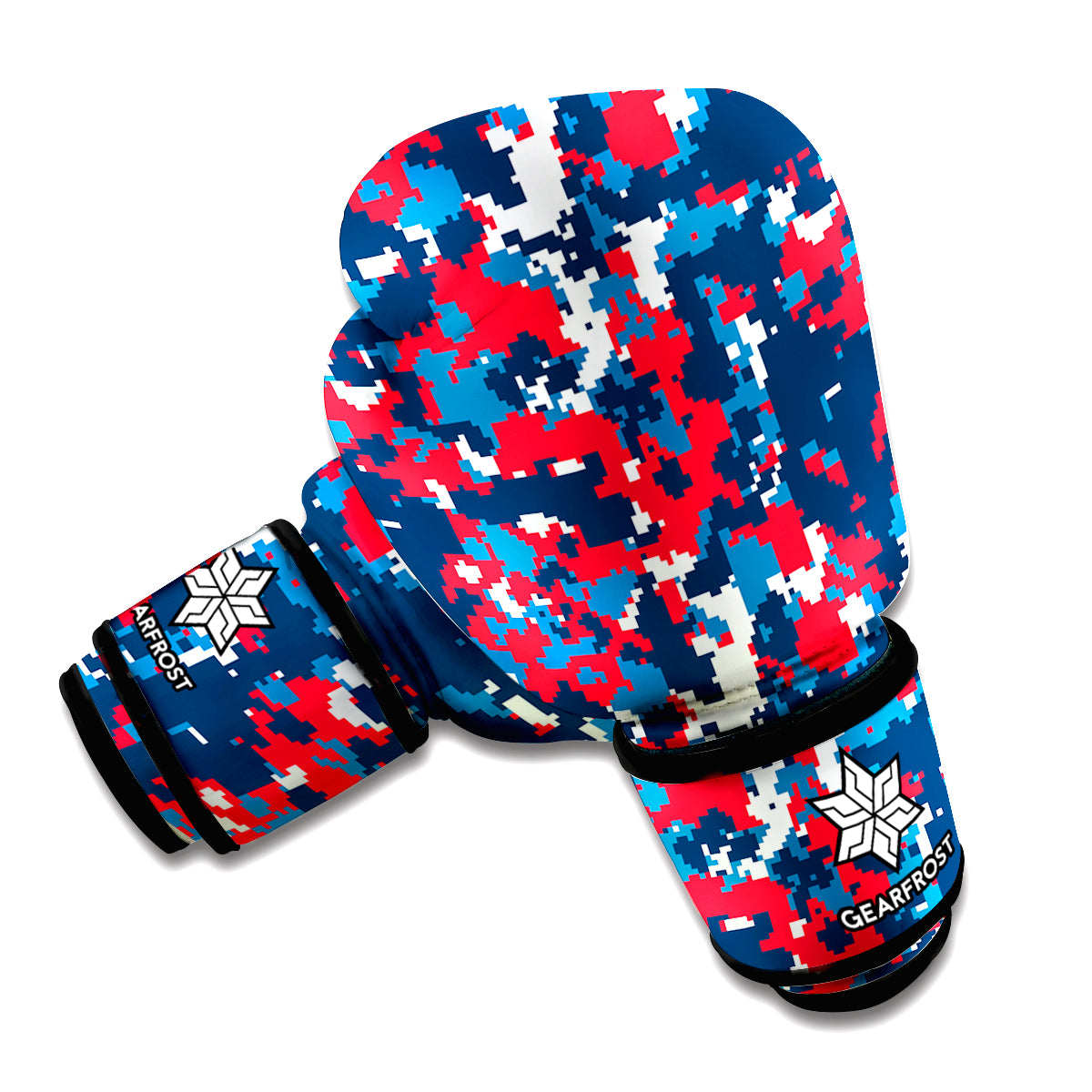Blue Red And White Digital Camo Print Boxing Gloves