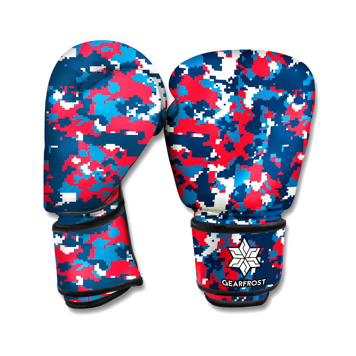 Blue Red And White Digital Camo Print Boxing Gloves