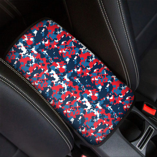 Blue Red And White Digital Camo Print Car Center Console Cover