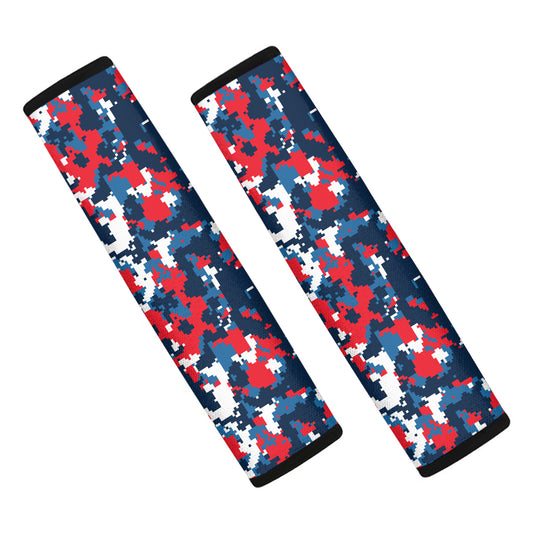Blue Red And White Digital Camo Print Car Seat Belt Covers
