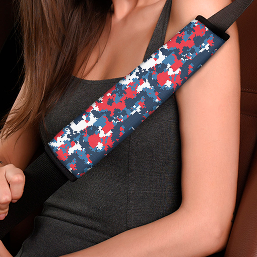 Blue Red And White Digital Camo Print Car Seat Belt Covers