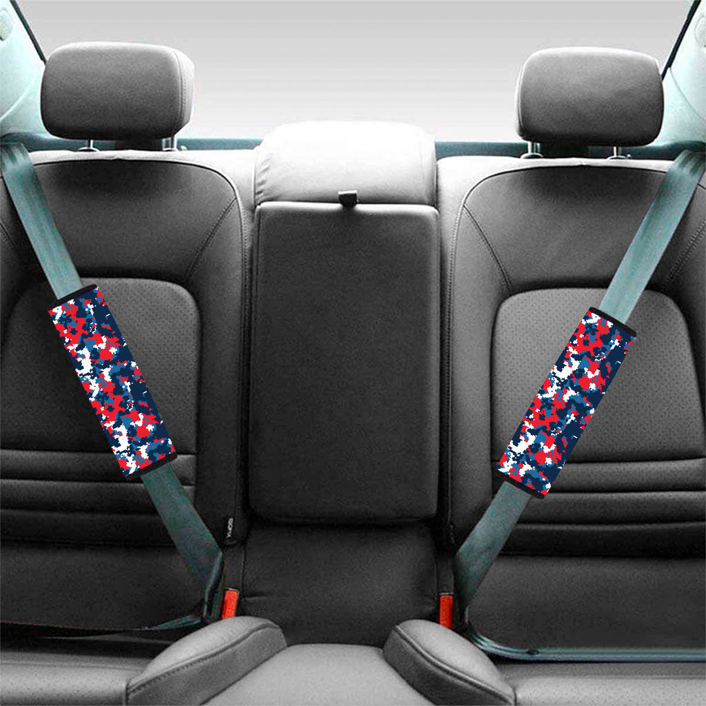 Blue Red And White Digital Camo Print Car Seat Belt Covers
