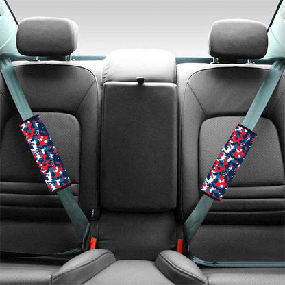 Blue Red And White Digital Camo Print Car Seat Belt Covers