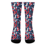 Blue Red And White Digital Camo Print Crew Socks