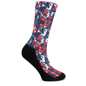 Blue Red And White Digital Camo Print Crew Socks