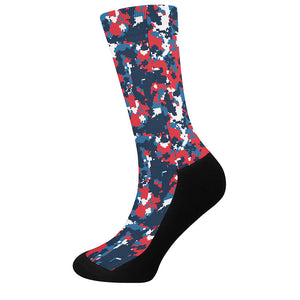 Blue Red And White Digital Camo Print Crew Socks