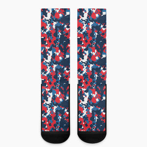 Blue Red And White Digital Camo Print Crew Socks