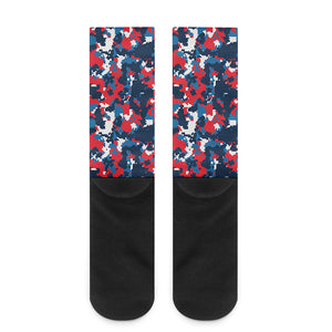 Blue Red And White Digital Camo Print Crew Socks