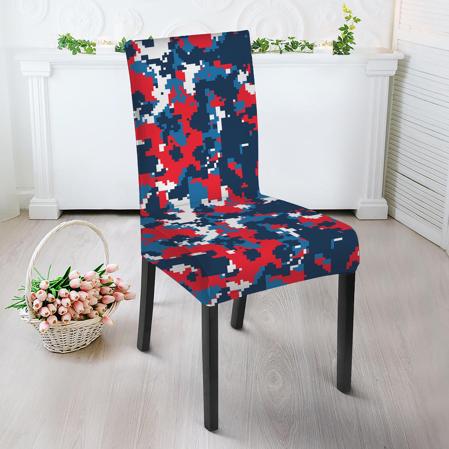Blue Red And White Digital Camo Print Dining Chair Slipcover
