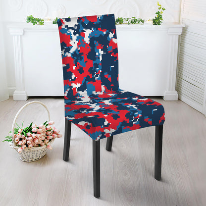 Blue Red And White Digital Camo Print Dining Chair Slipcover