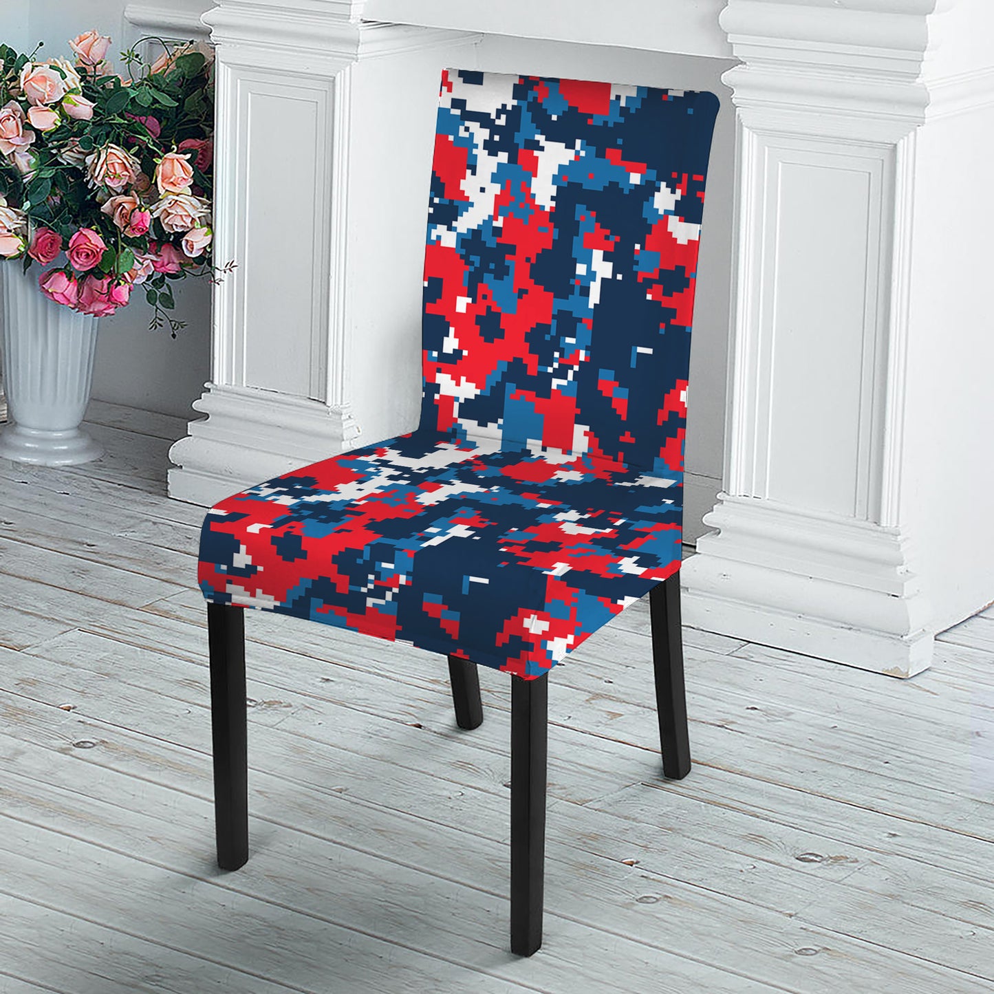 Blue Red And White Digital Camo Print Dining Chair Slipcover