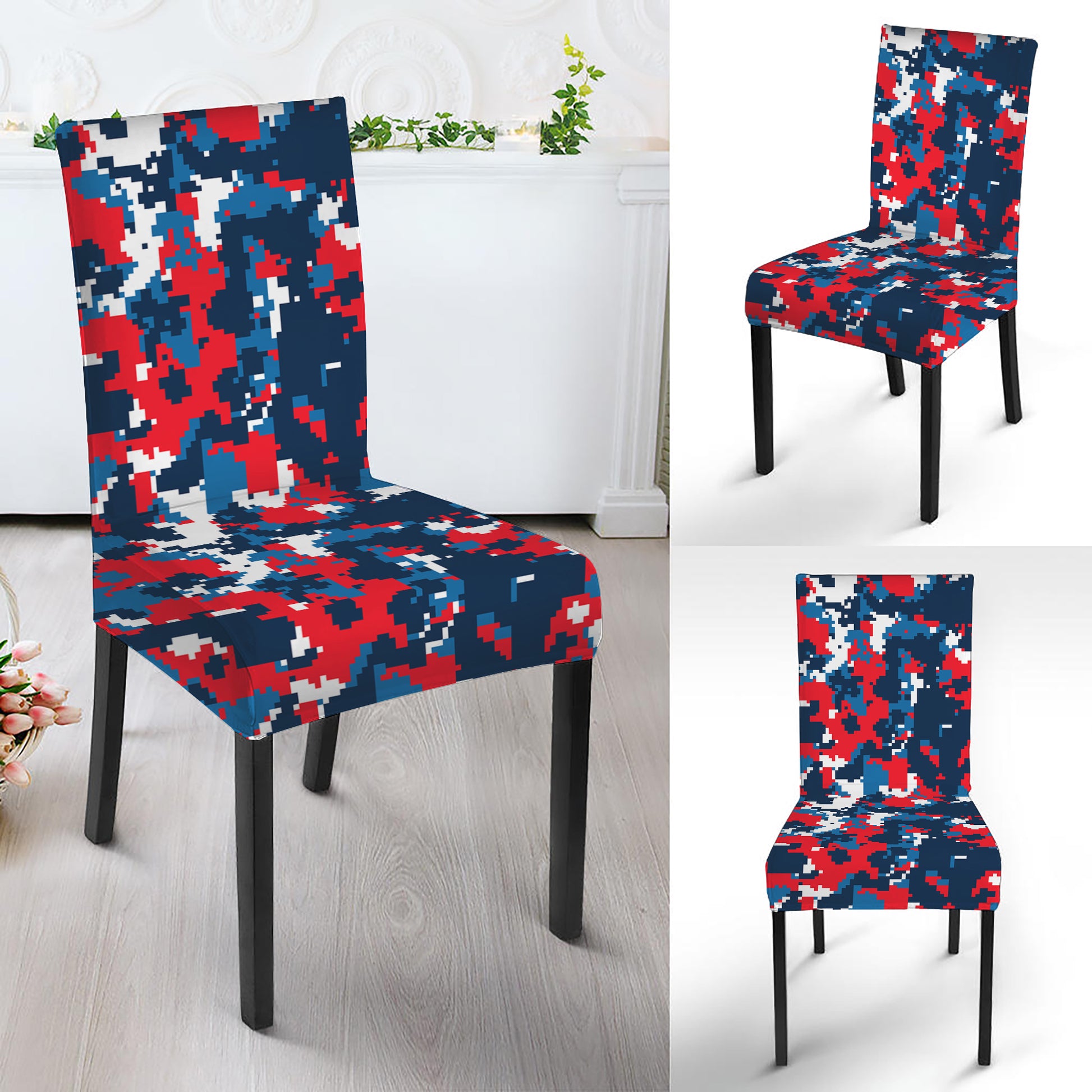 Blue Red And White Digital Camo Print Dining Chair Slipcover