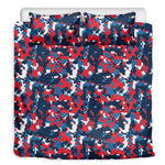 Blue Red And White Digital Camo Print Duvet Cover Bedding Set