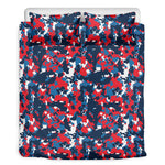 Blue Red And White Digital Camo Print Duvet Cover Bedding Set