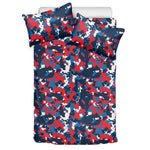 Blue Red And White Digital Camo Print Duvet Cover Bedding Set