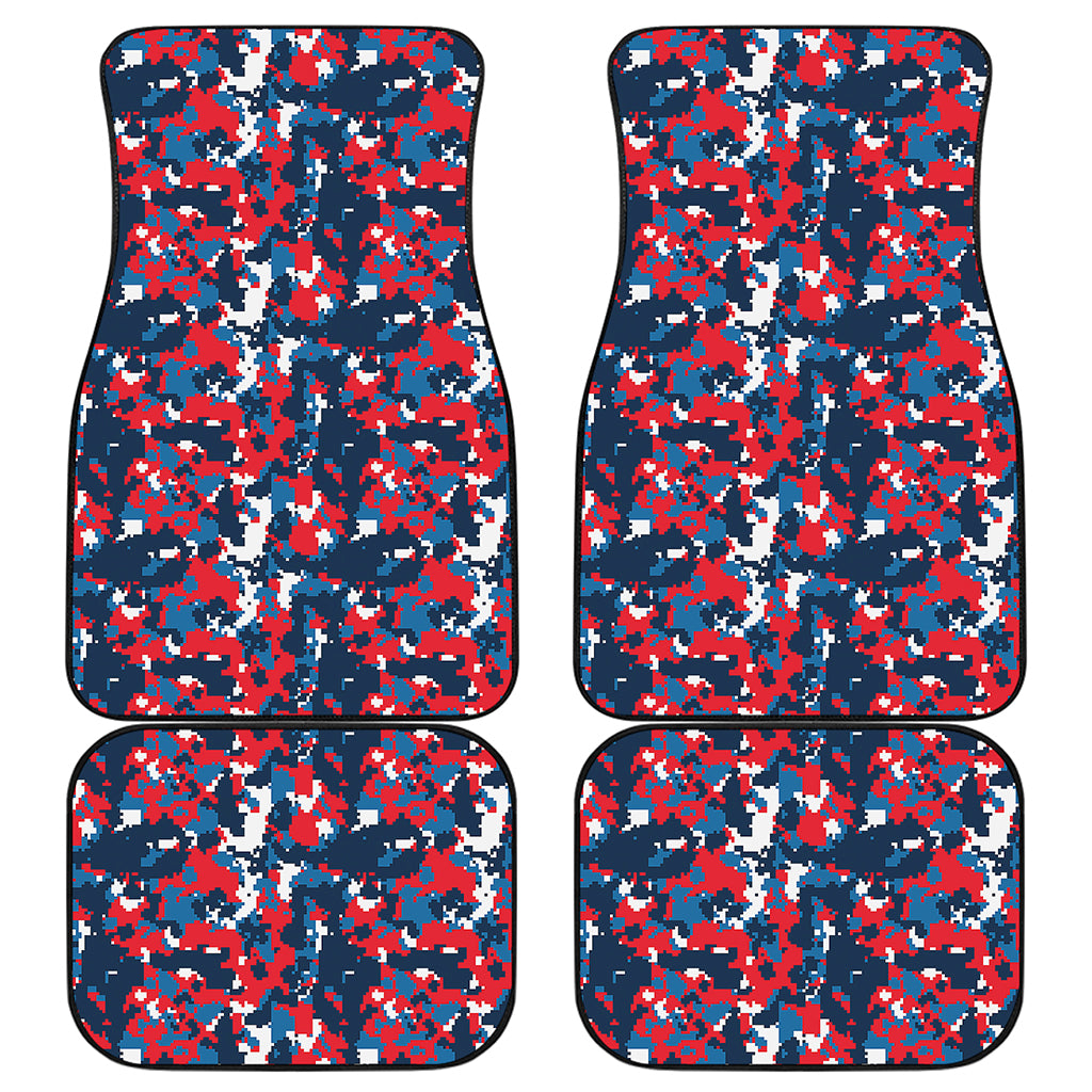 Blue Red And White Digital Camo Print Front and Back Car Floor Mats