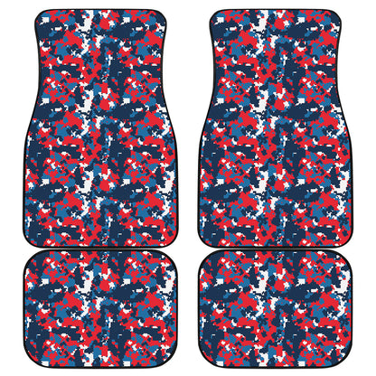 Blue Red And White Digital Camo Print Front and Back Car Floor Mats