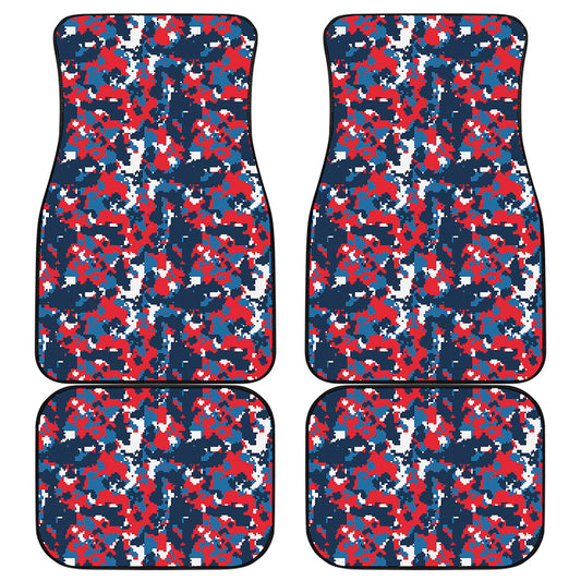 Blue Red And White Digital Camo Print Front and Back Car Floor Mats