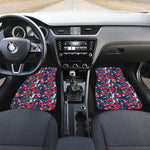 Blue Red And White Digital Camo Print Front and Back Car Floor Mats