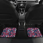 Blue Red And White Digital Camo Print Front and Back Car Floor Mats