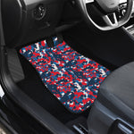 Blue Red And White Digital Camo Print Front and Back Car Floor Mats