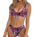 Blue Red And White Digital Camo Print Front Bow Tie Bikini