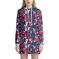 Blue Red And White Digital Camo Print Pullover Hoodie Dress