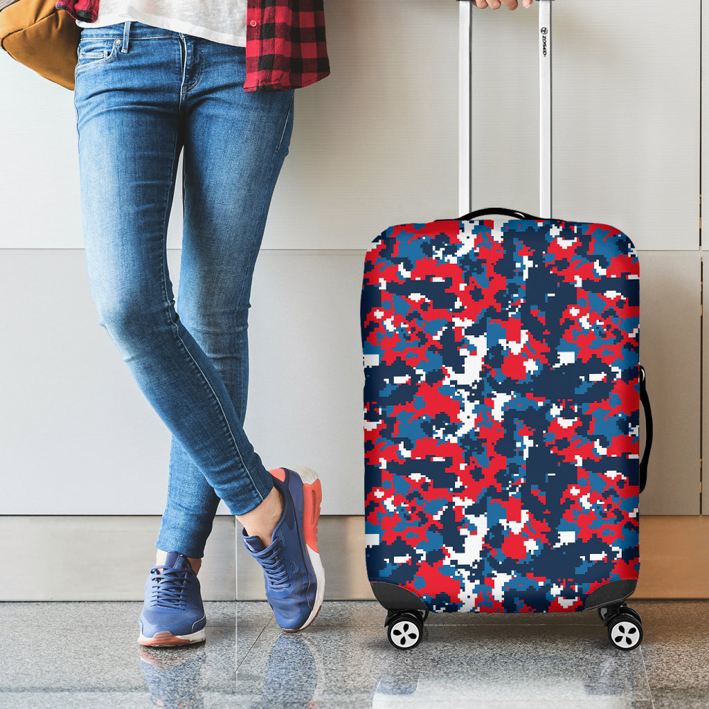 Blue Red And White Digital Camo Print Luggage Cover