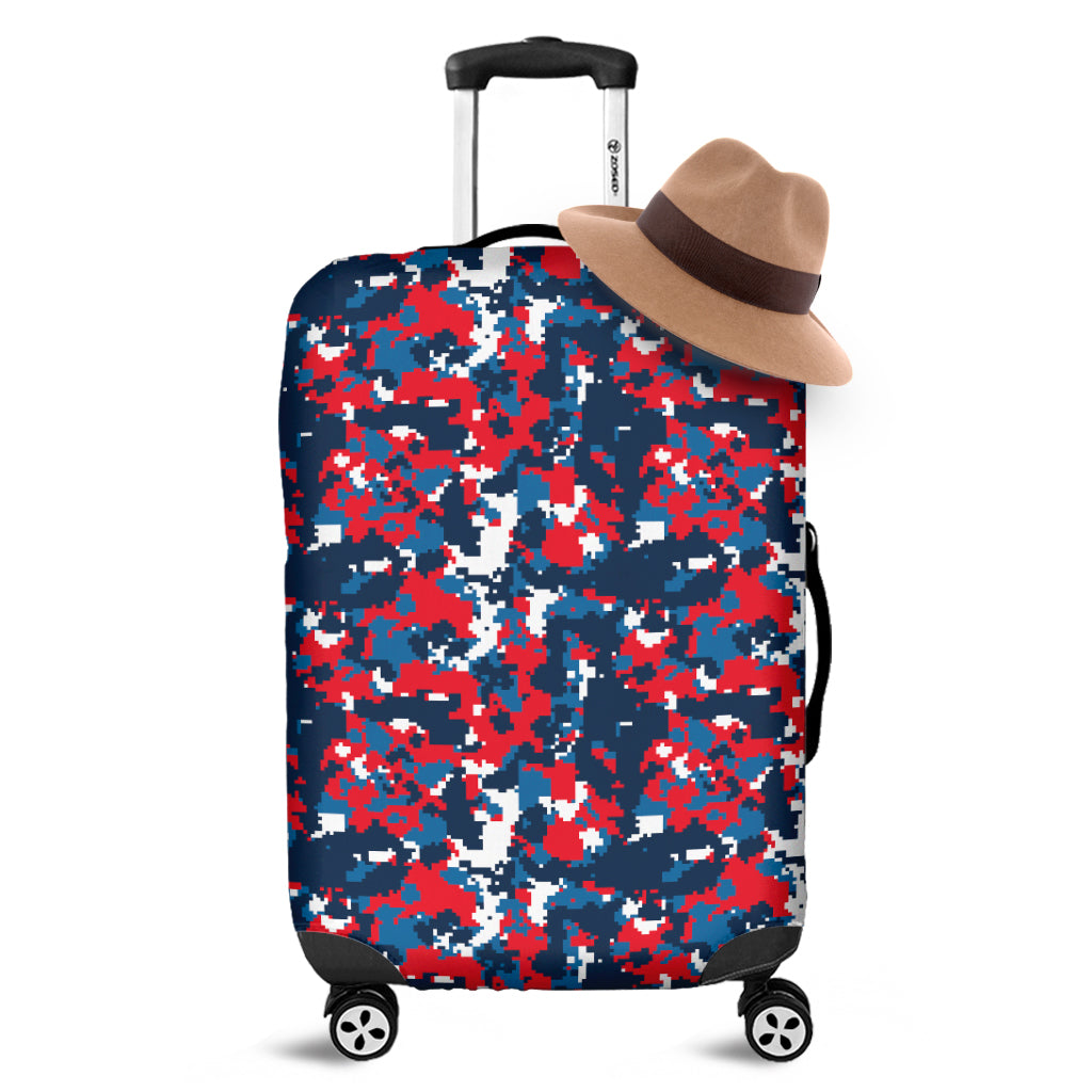 Blue Red And White Digital Camo Print Luggage Cover