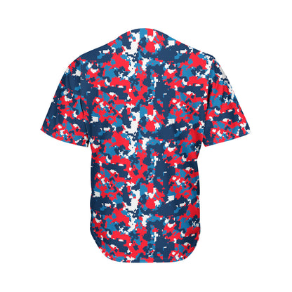Blue Red And White Digital Camo Print Men's Baseball Jersey