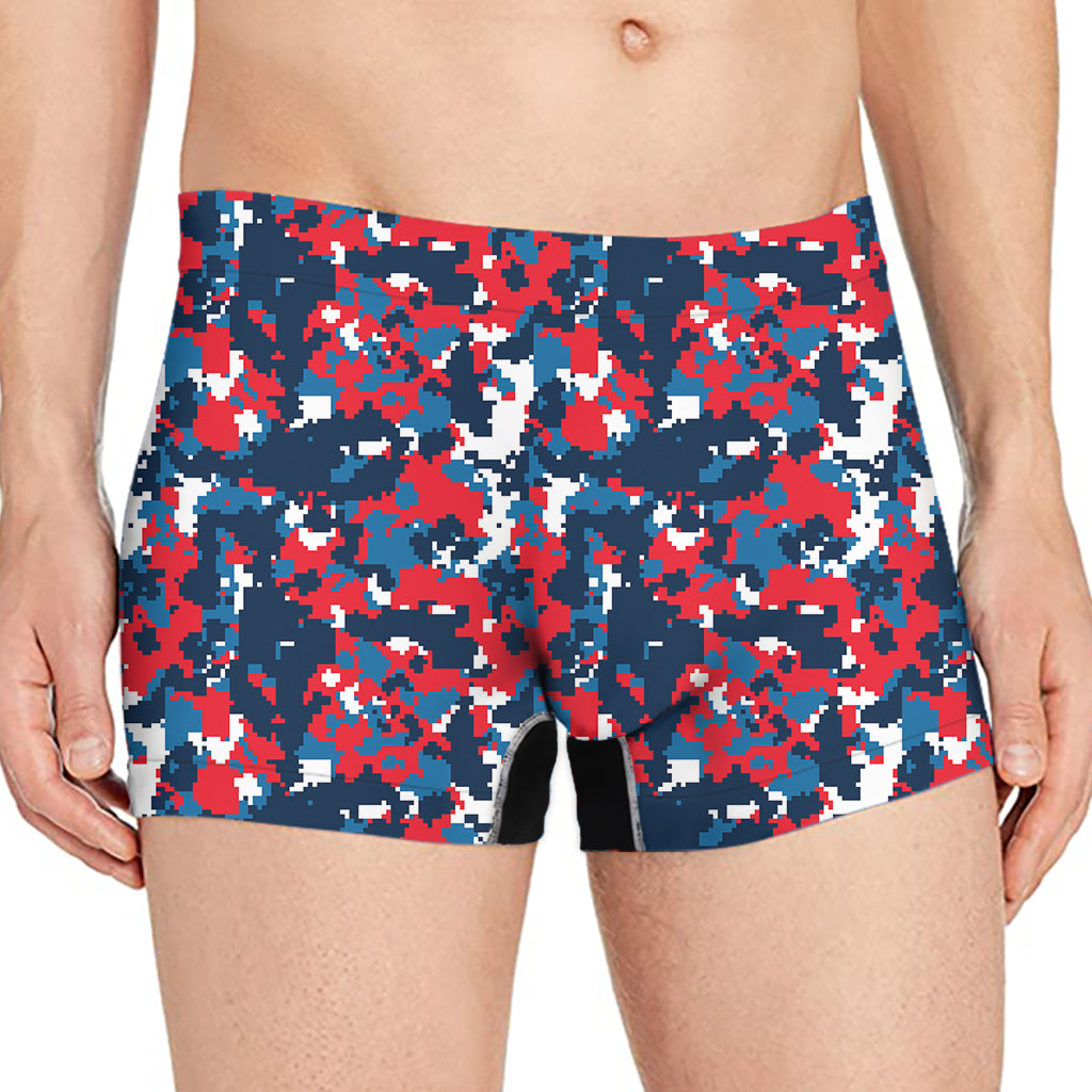 Blue Red And White Digital Camo Print Men's Boxer Briefs