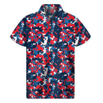 Blue Red And White Digital Camo Print Men's Short Sleeve Shirt