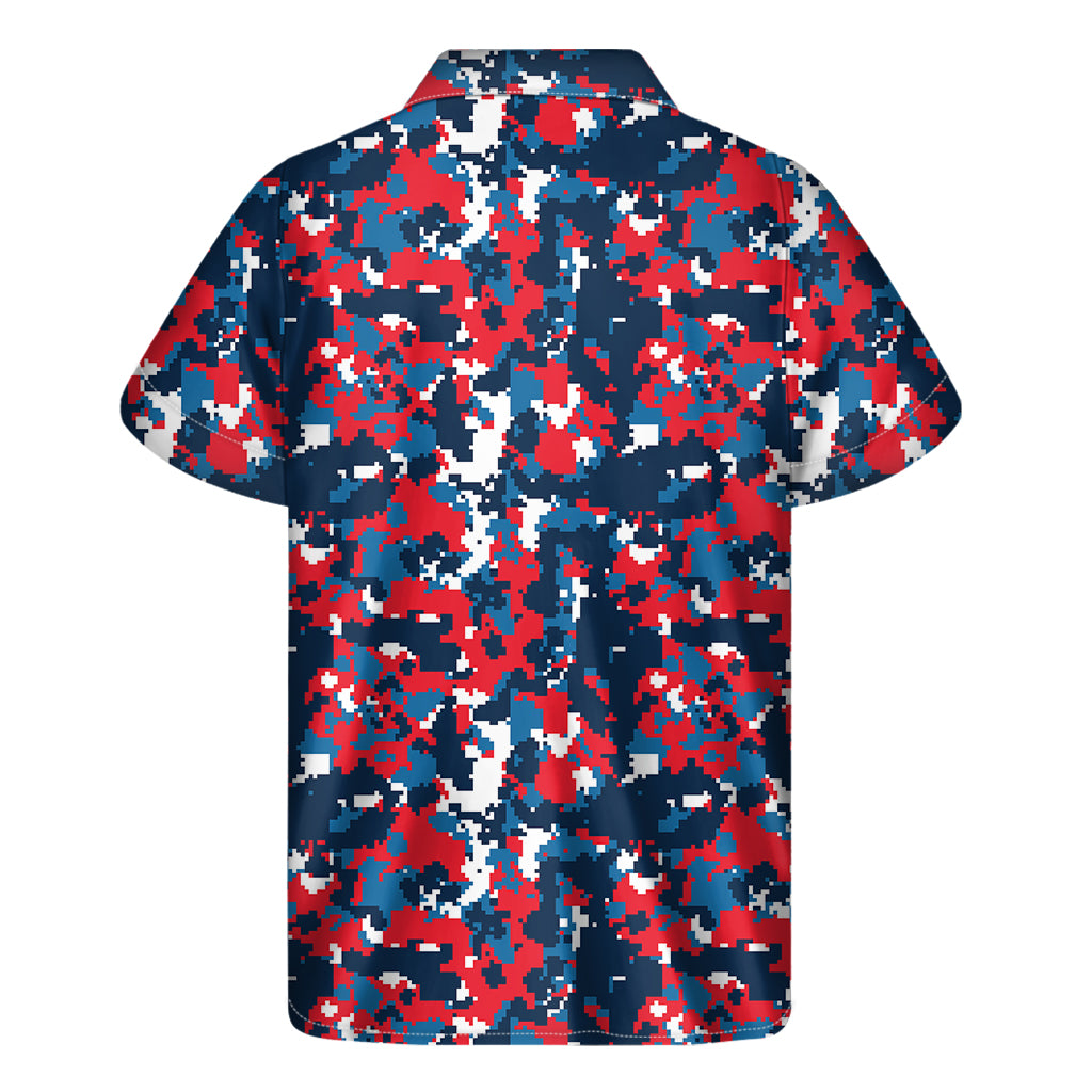 Blue Red And White Digital Camo Print Men's Short Sleeve Shirt