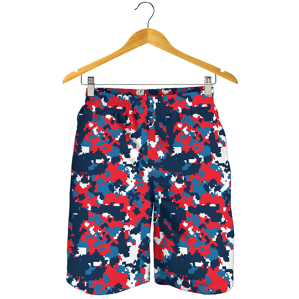 Blue Red And White Digital Camo Print Men's Shorts