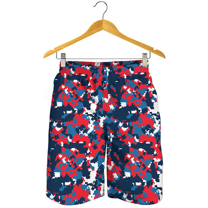 Blue Red And White Digital Camo Print Men's Shorts