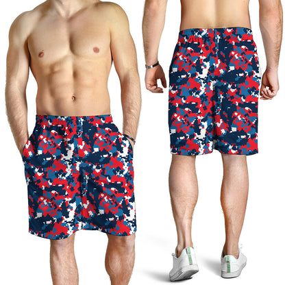 Blue Red And White Digital Camo Print Men's Shorts