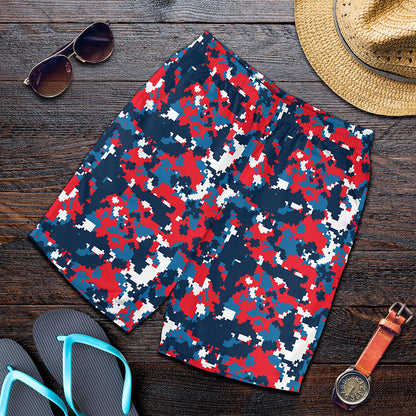 Blue Red And White Digital Camo Print Men's Shorts