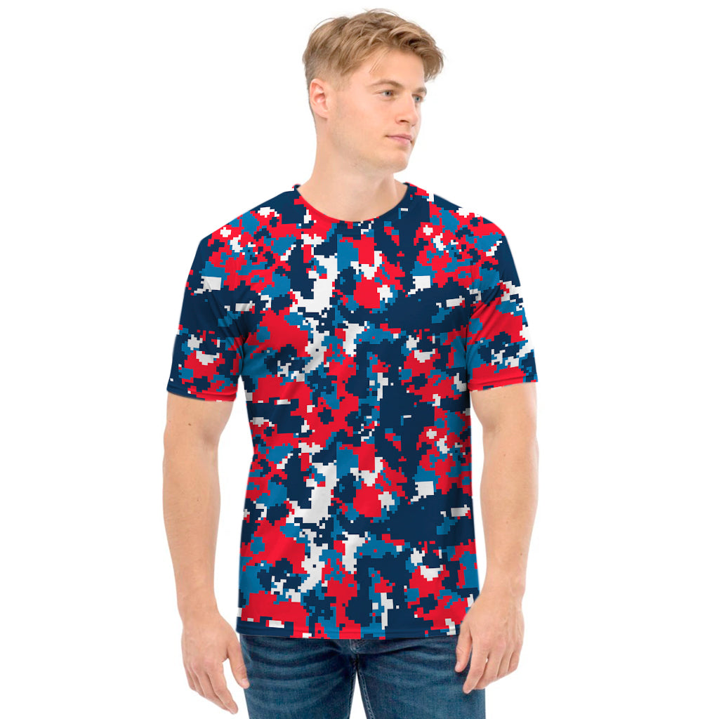 Blue Red And White Digital Camo Print Men's T-Shirt