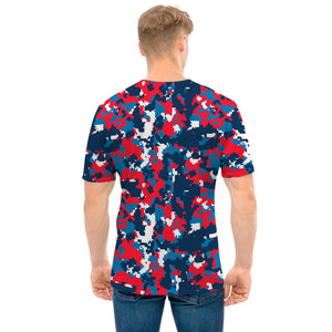 Blue Red And White Digital Camo Print Men's T-Shirt