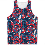 Blue Red And White Digital Camo Print Men's Tank Top