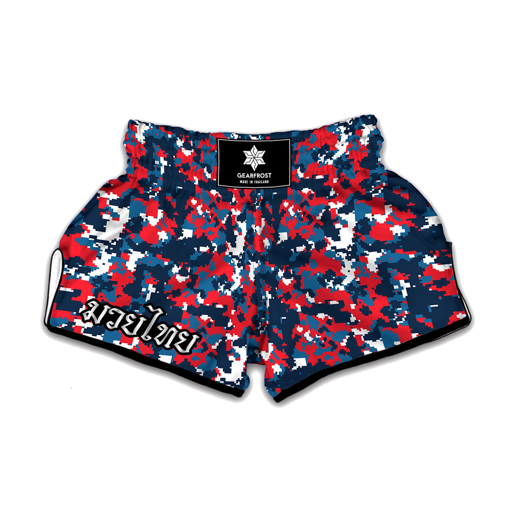 Blue Red And White Digital Camo Print Muay Thai Boxing Shorts