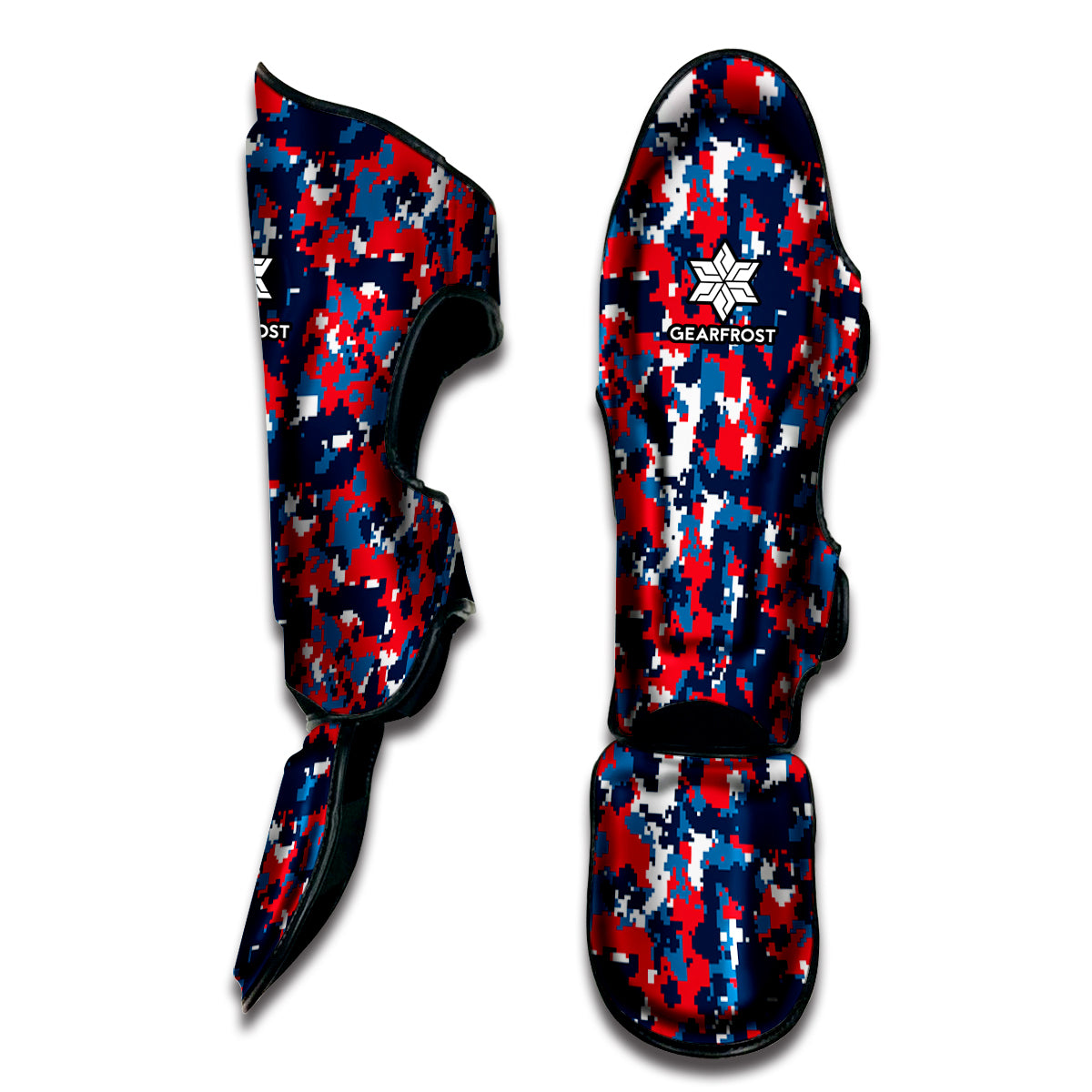 Blue Red And White Digital Camo Print Muay Thai Shin Guard