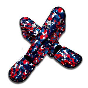 Blue Red And White Digital Camo Print Muay Thai Shin Guard