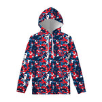 Blue Red And White Digital Camo Print Pullover Hoodie