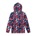 Blue Red And White Digital Camo Print Pullover Hoodie