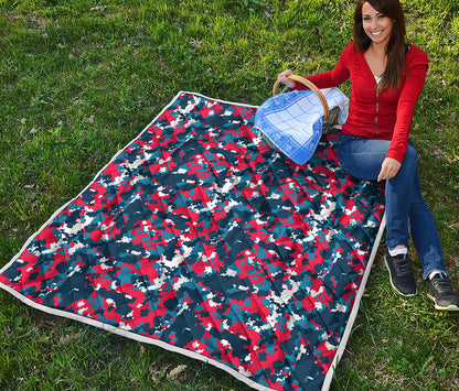 Blue Red And White Digital Camo Print Quilt