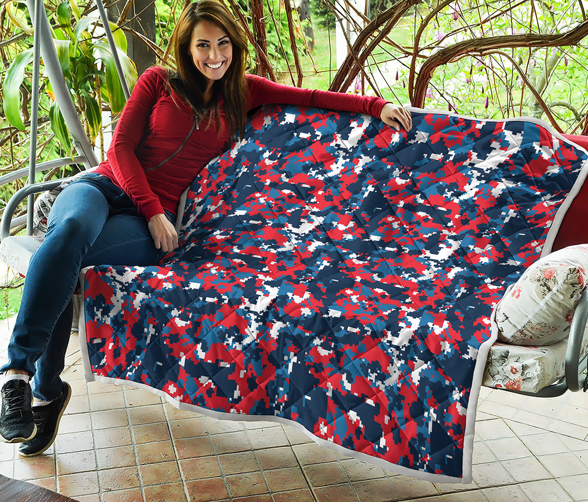 Blue Red And White Digital Camo Print Quilt