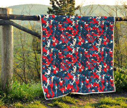 Blue Red And White Digital Camo Print Quilt