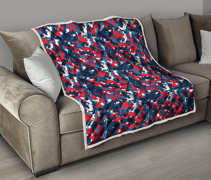Blue Red And White Digital Camo Print Quilt